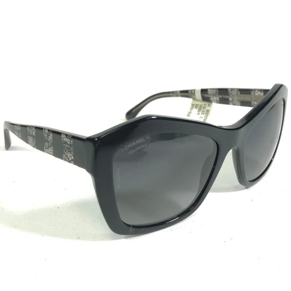 Chanel Sunglasses 5296 c.501/S8 Black Clear Lace Frames w/ Gray Polarized Lenses